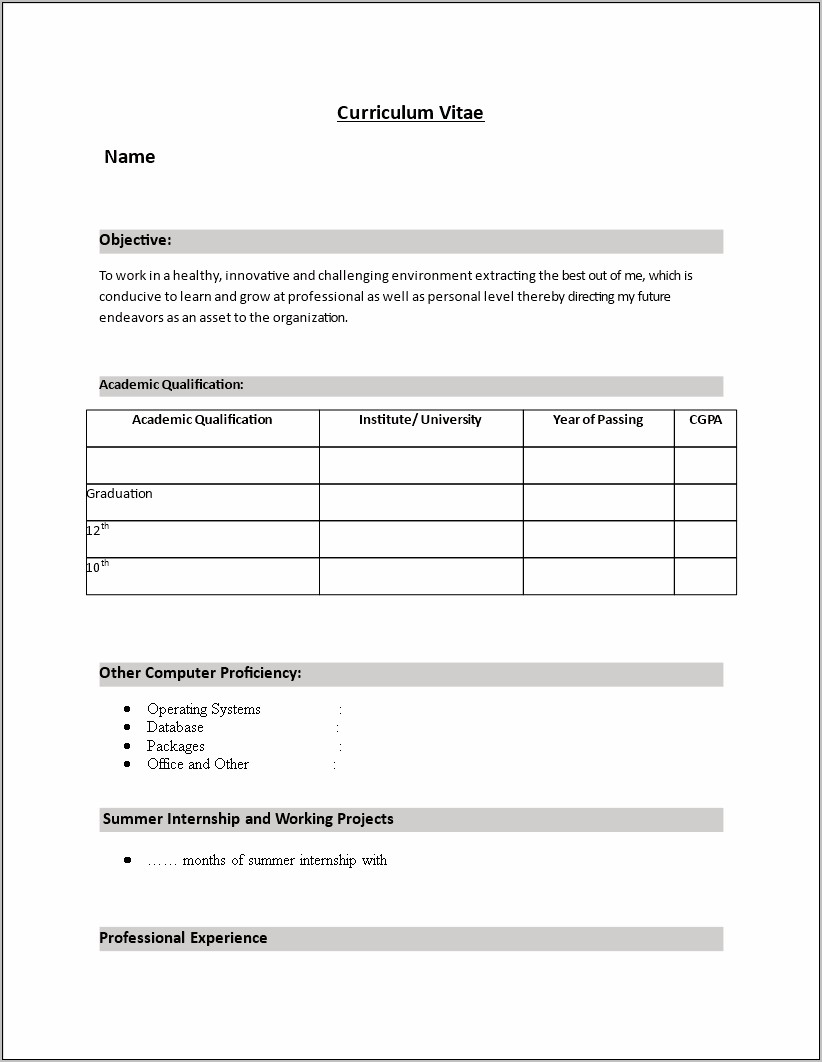 Best Simple Resume For Freshers