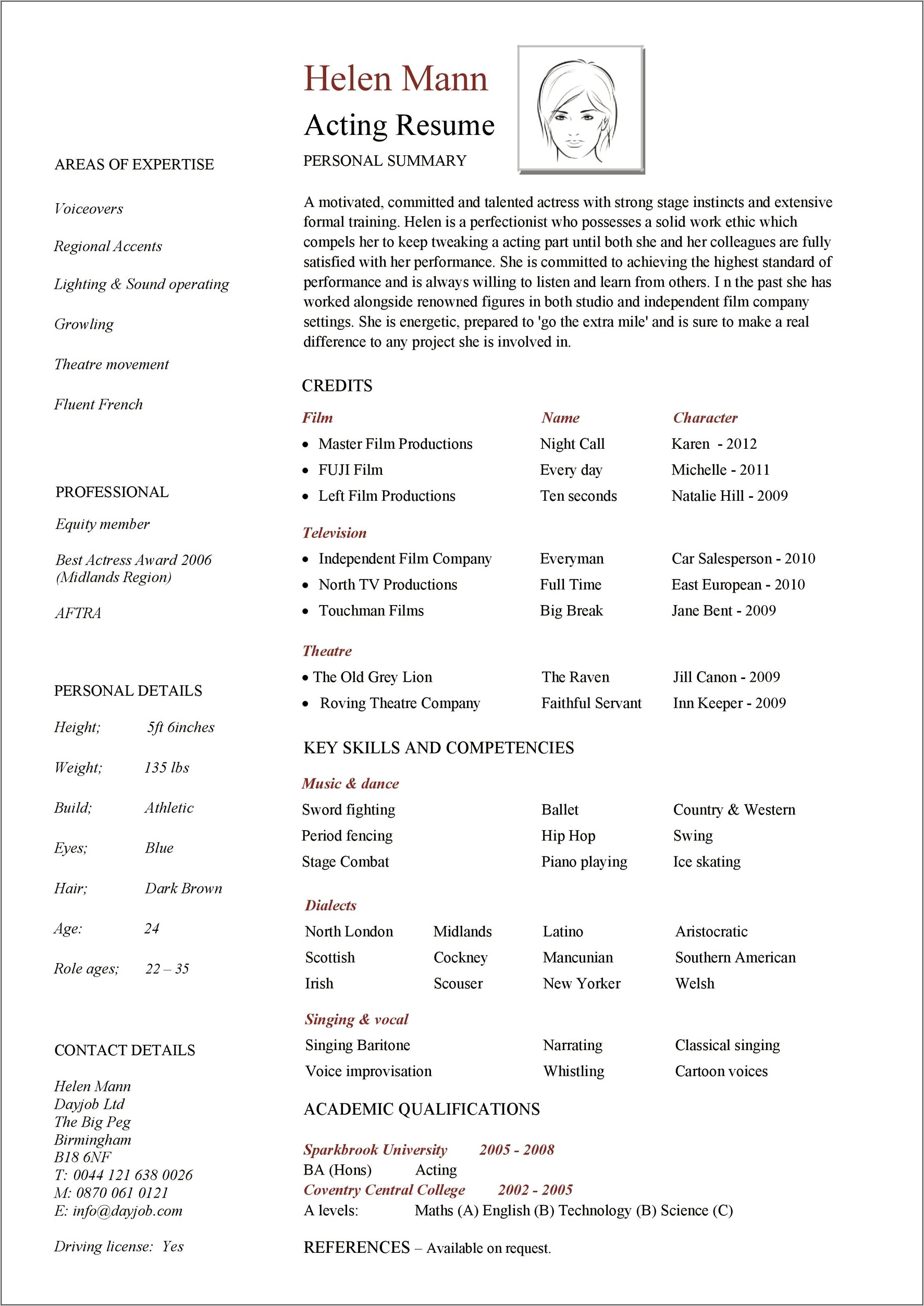 Best Template For Acting Resume