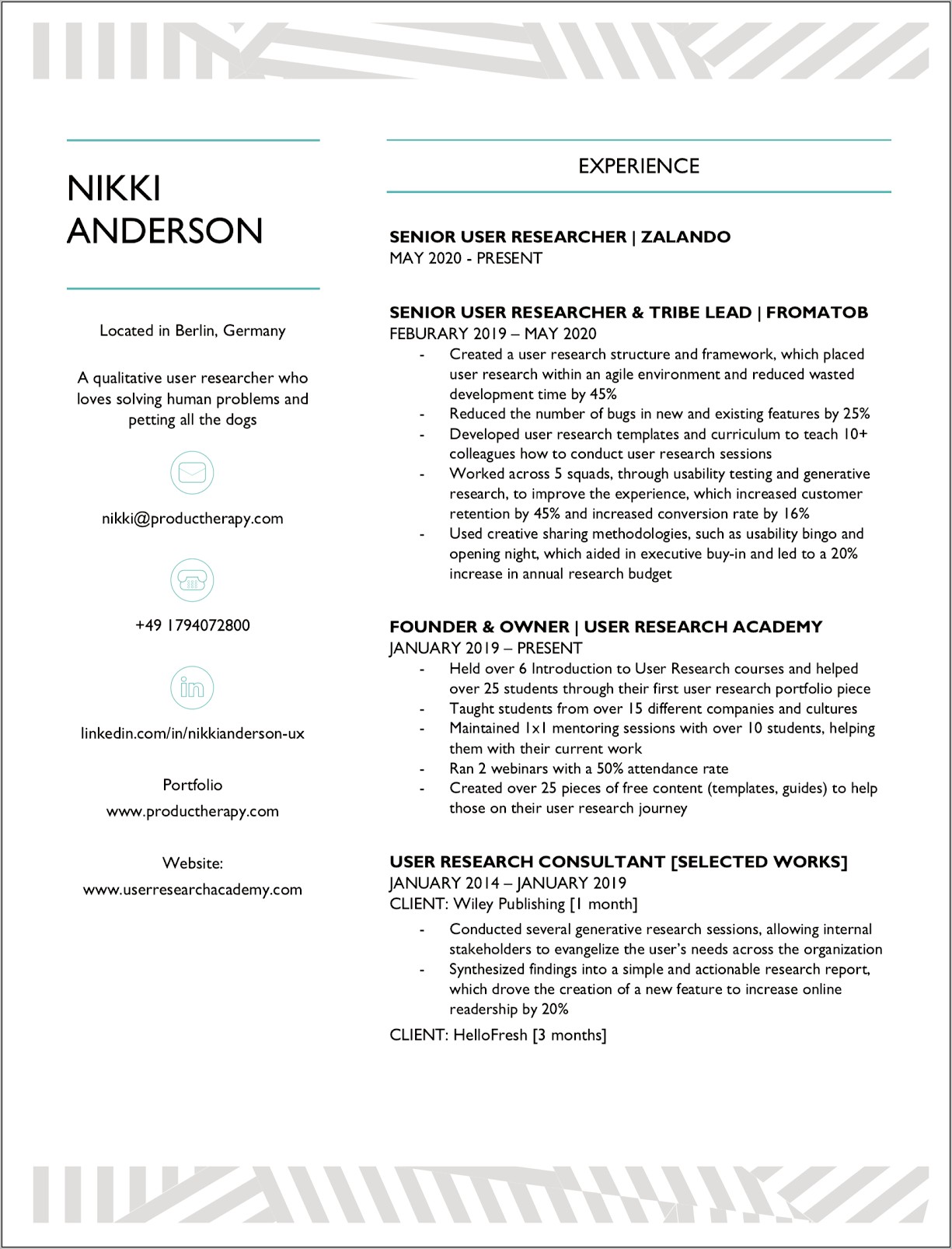 Best User Research Resume Psychology