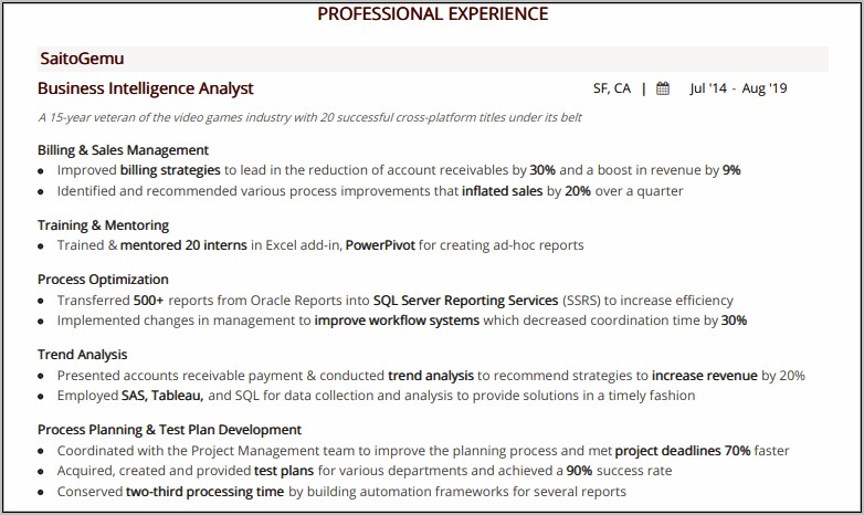 Bi Analytics Report Resume Samples