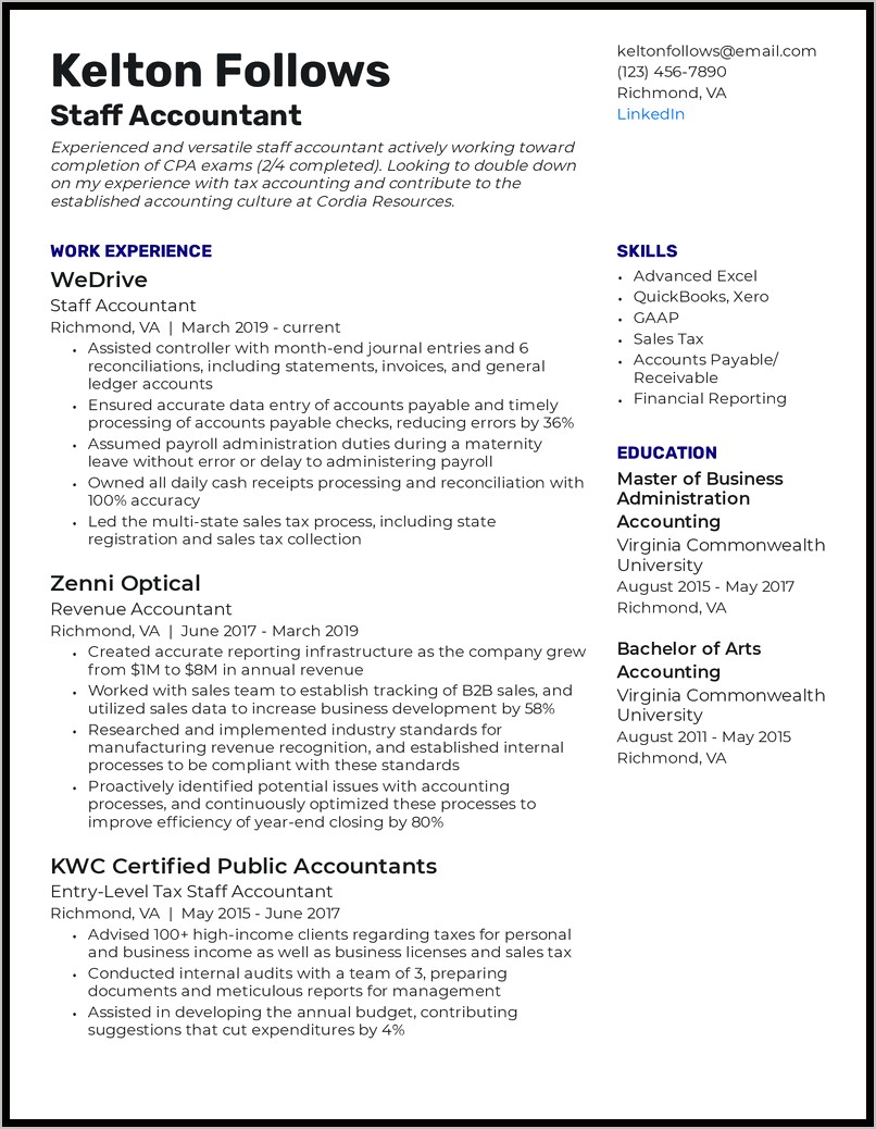 Big 4 Tax Manager Resume