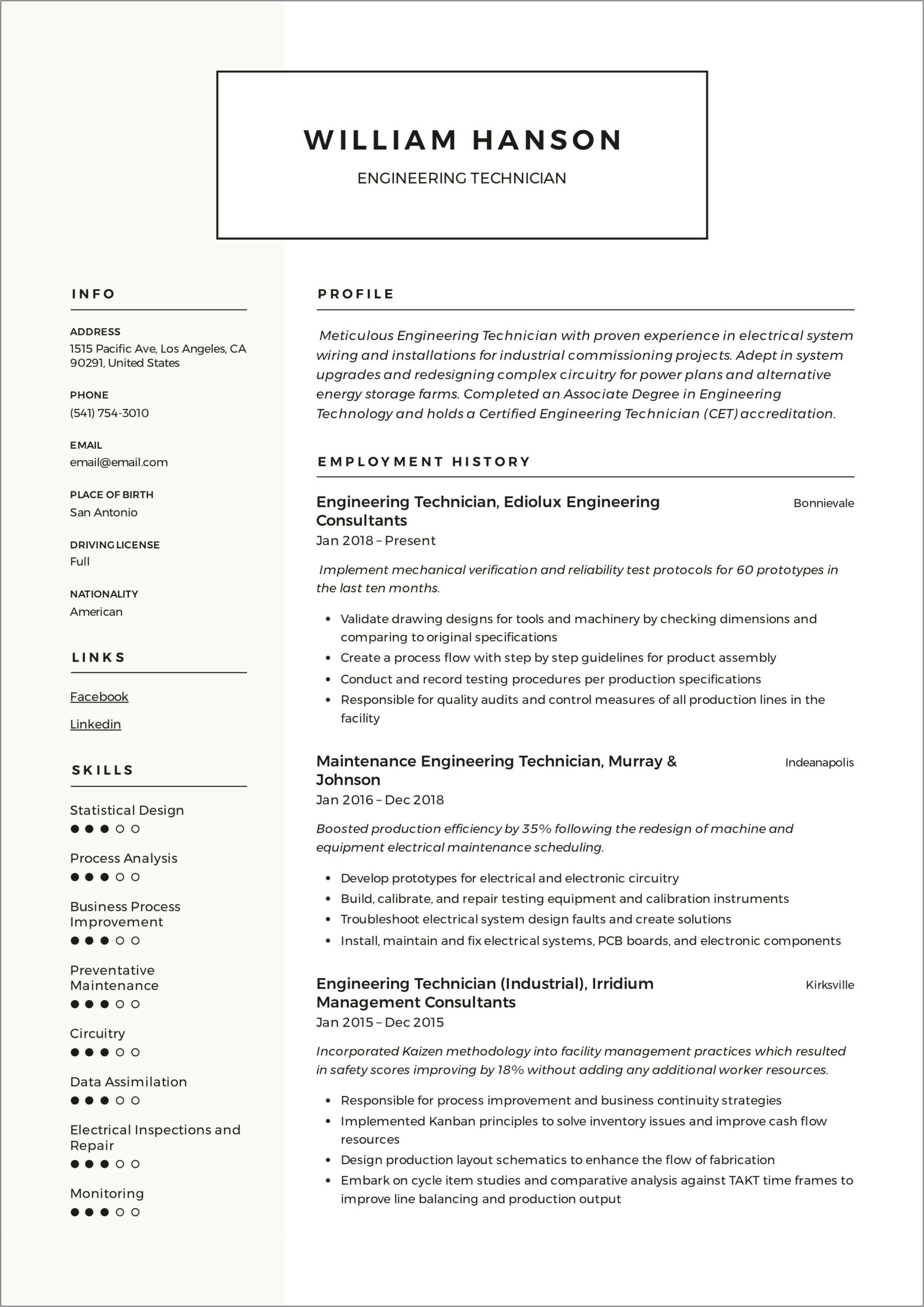 Biomedical Equipment Technician Resume Objective
