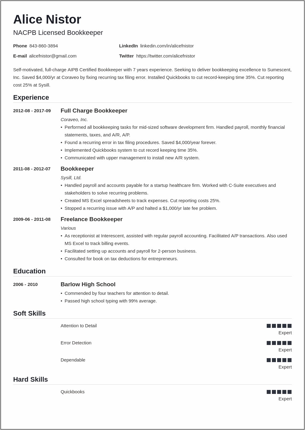Bookkeeper Collection Agency Resume Examples