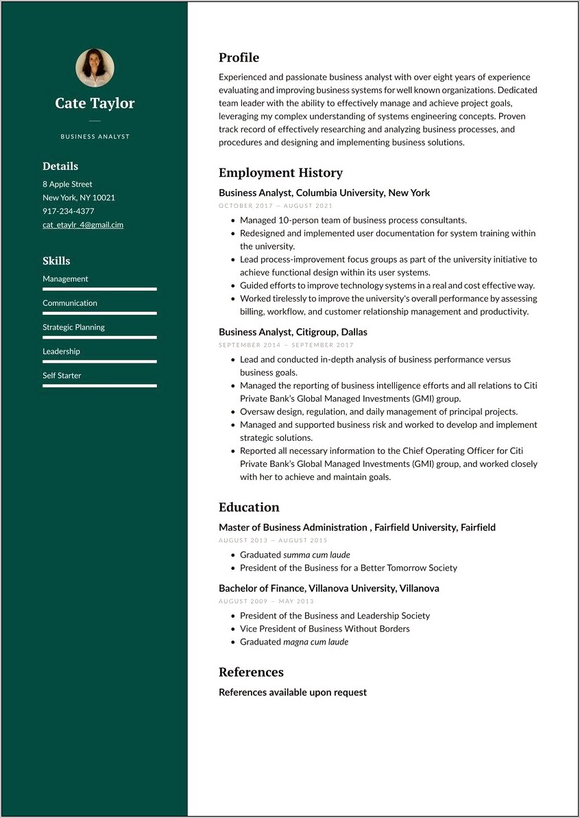 Business Administration Graduate Resume Sample