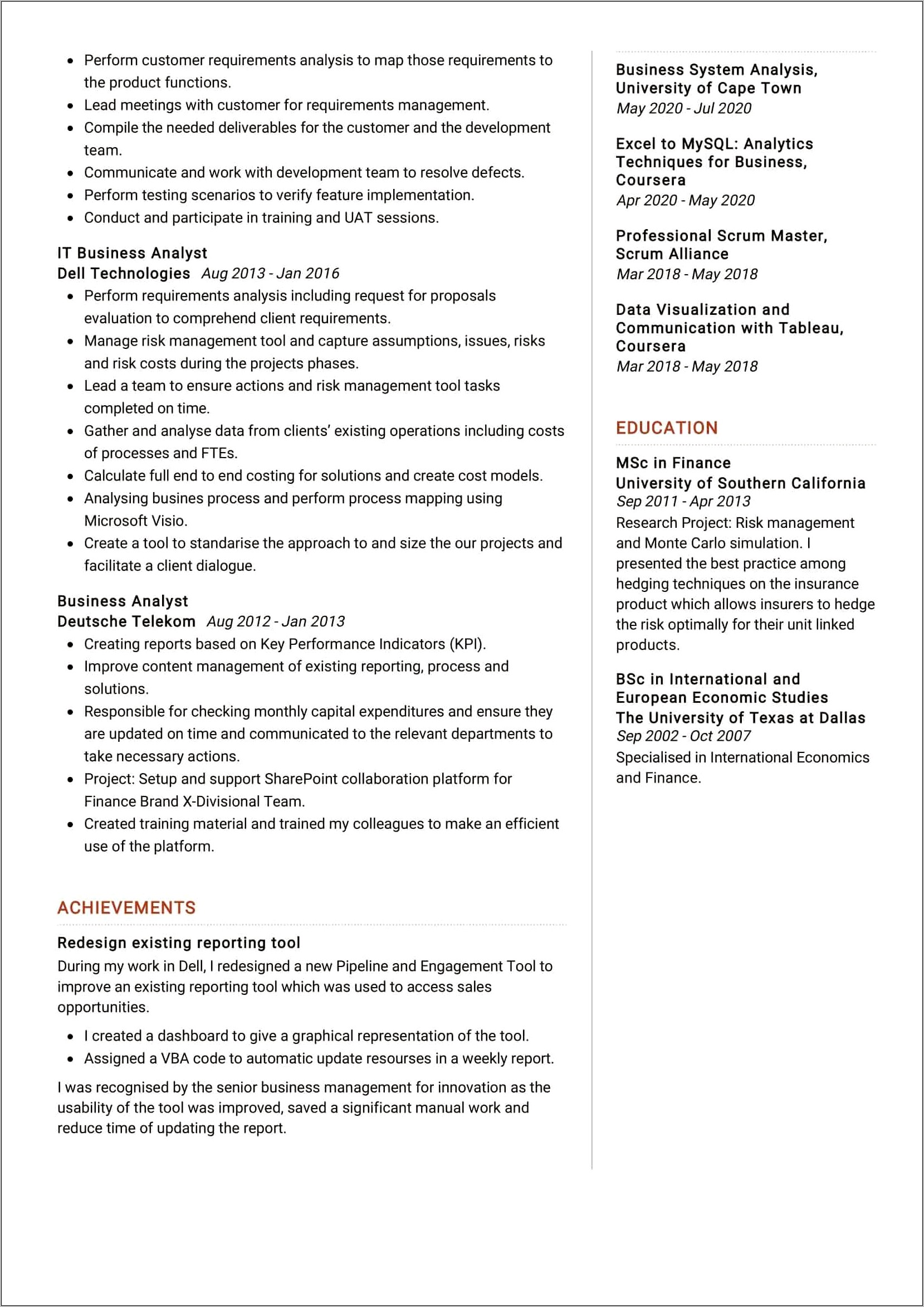 Business Analyst Resume Skills Section