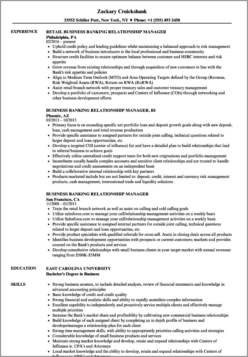 Business Banker Job Description Resume