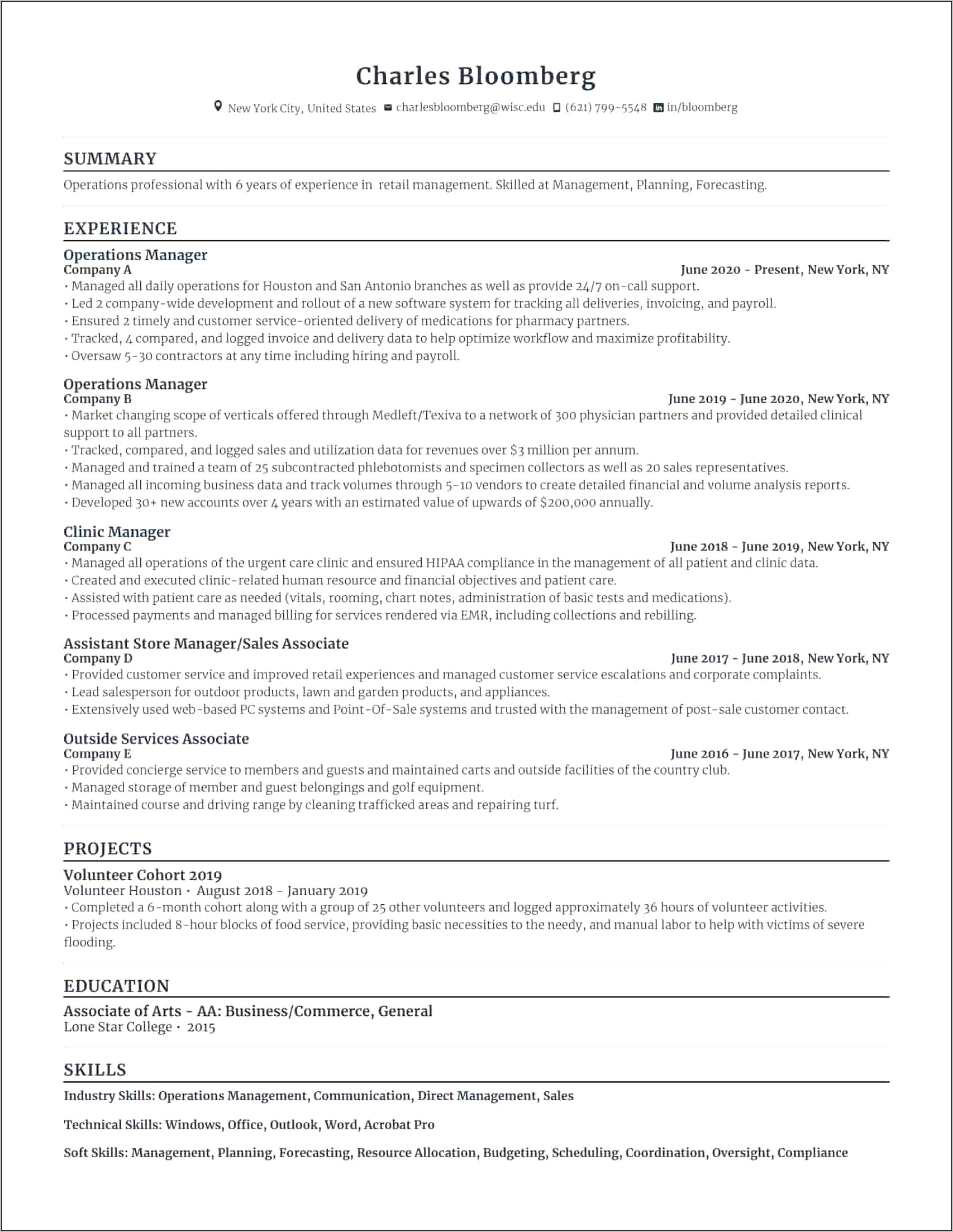 Business Management Professional Manager Resume