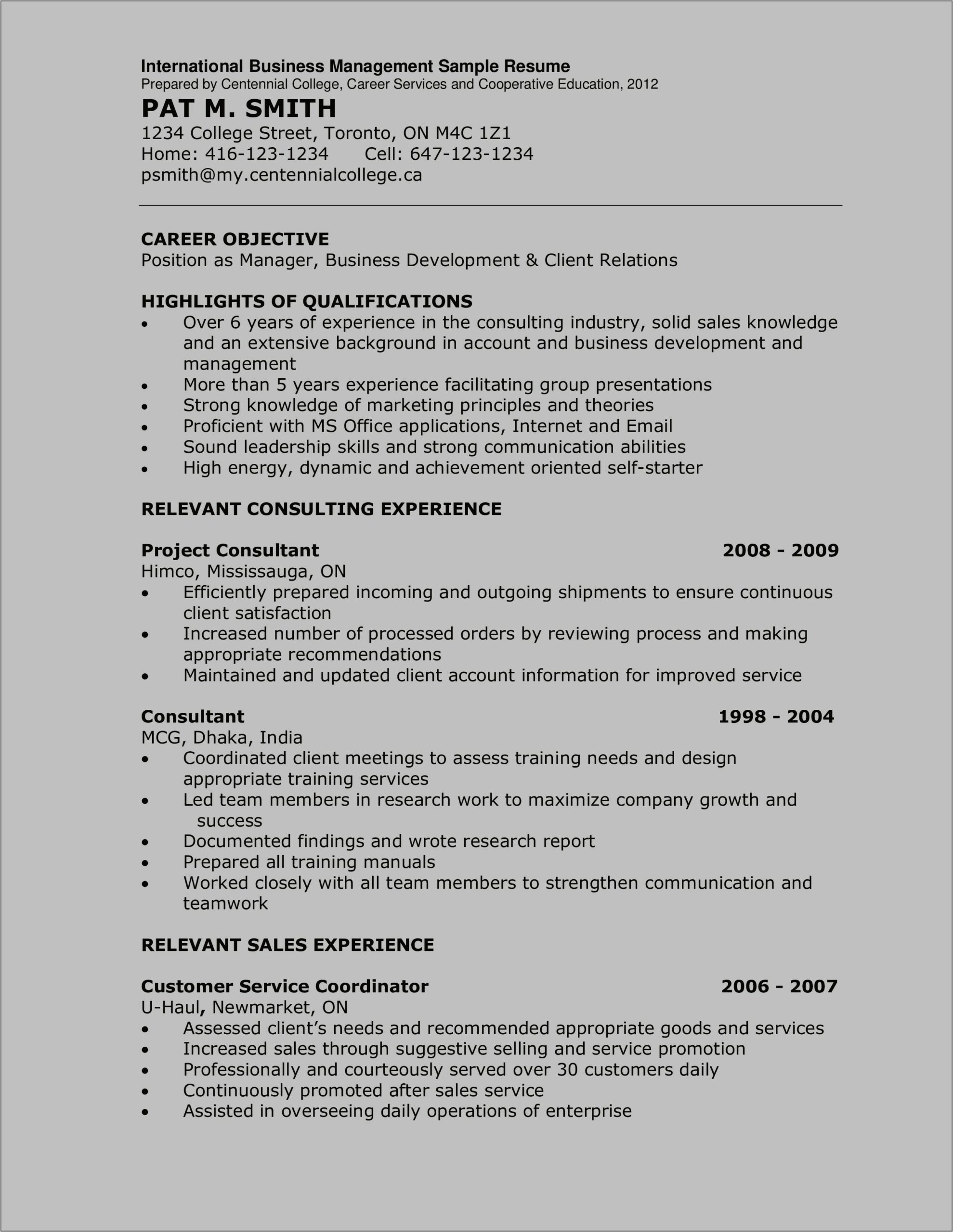 Business Management Resume Examples Objective