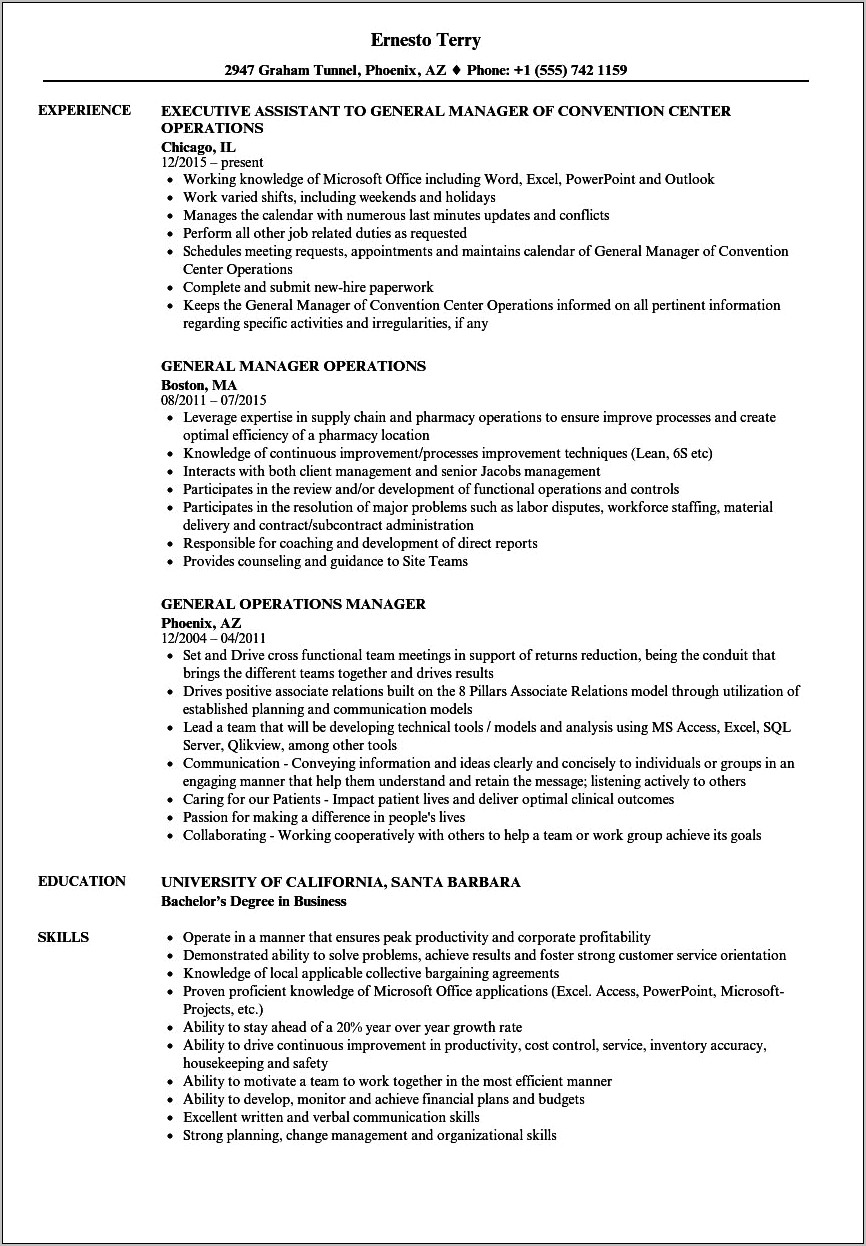 Business Operations Manager Resume Examples