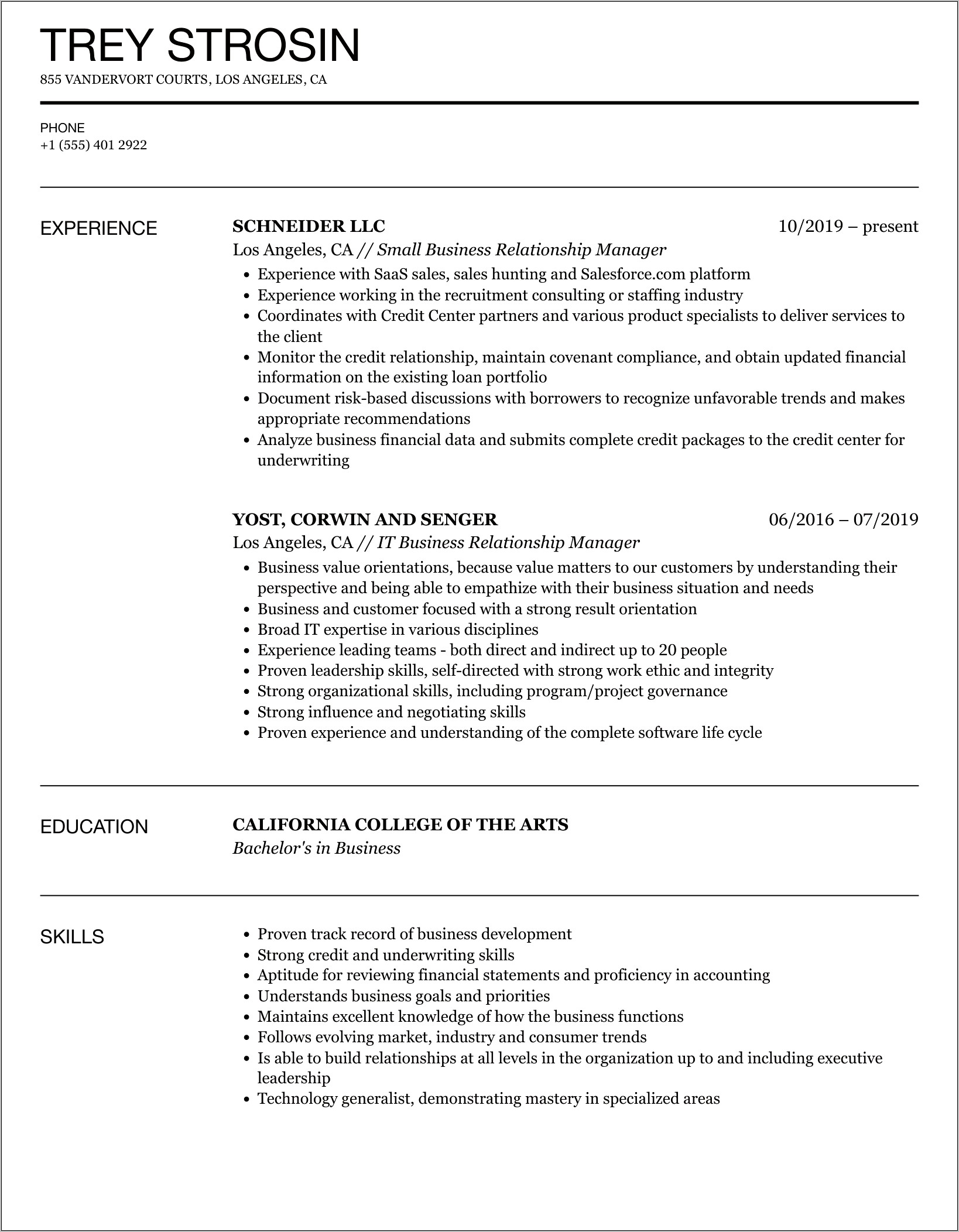 Business Relationship Manager Resume Objective