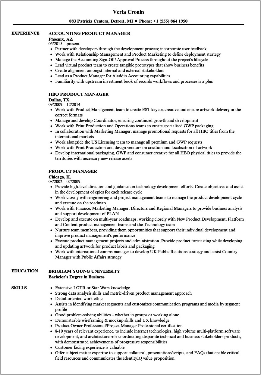 Business Strategy Product Manager Resume