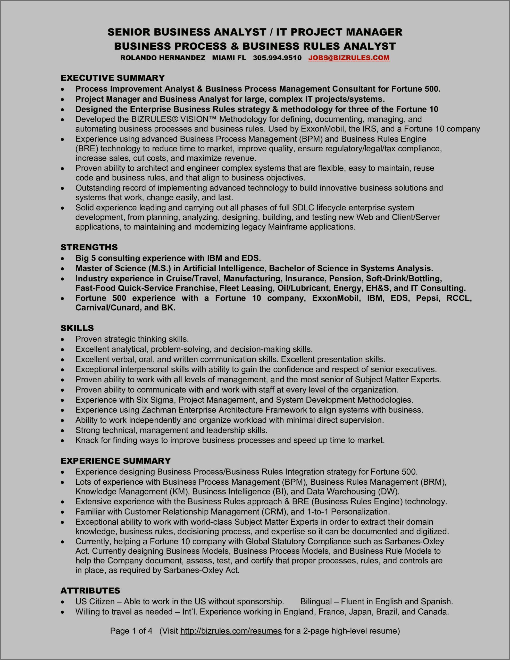 Businesss Analyst Resume Summary Examples