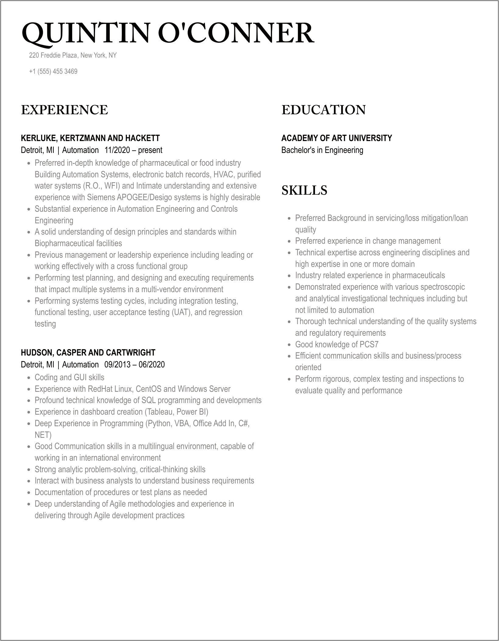 Ca Automic Products Sample Resume