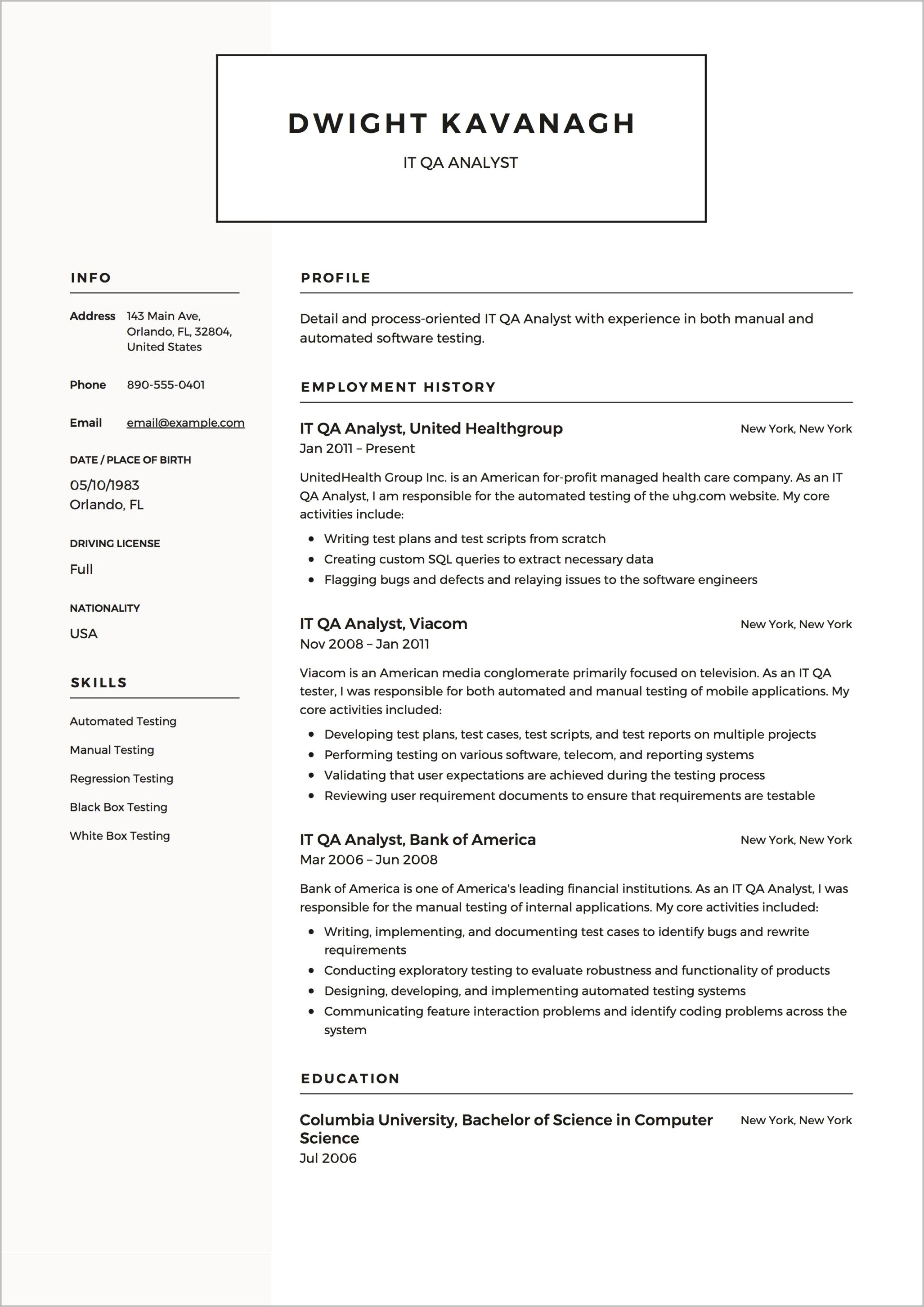 Call Center Analyst Resume Examples