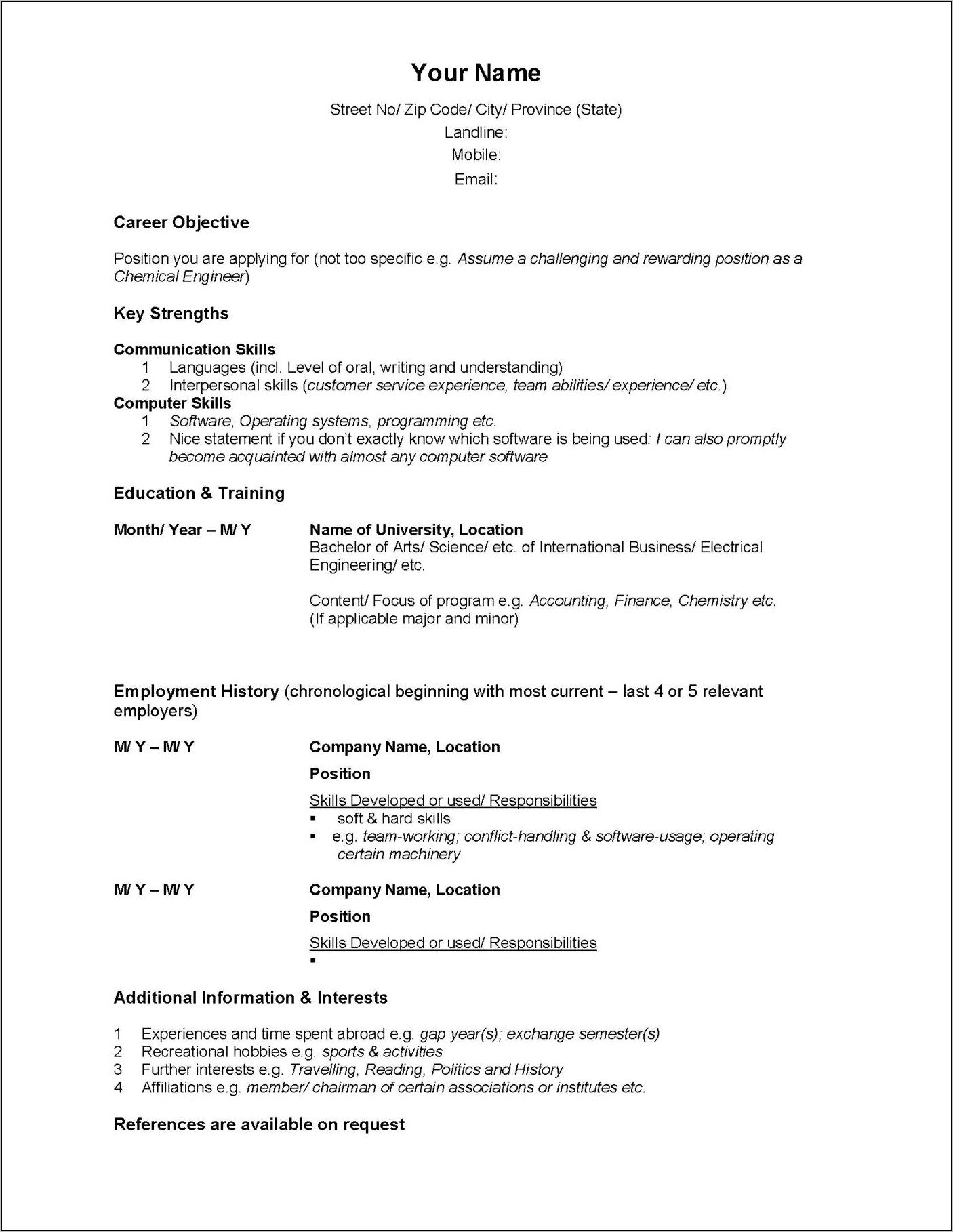 Canadian Resume Template Free 2018