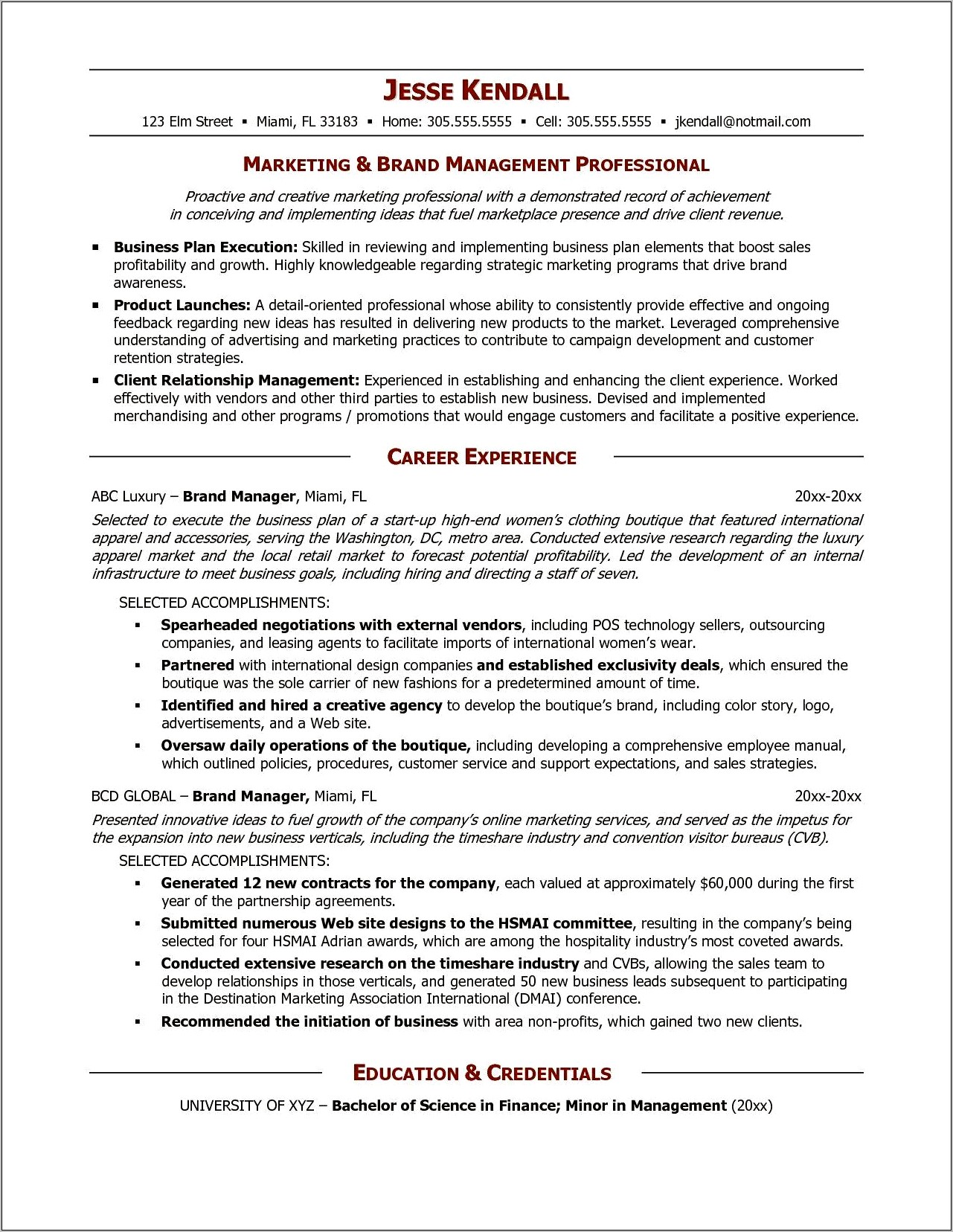 Career Objective Brand Manager Resume