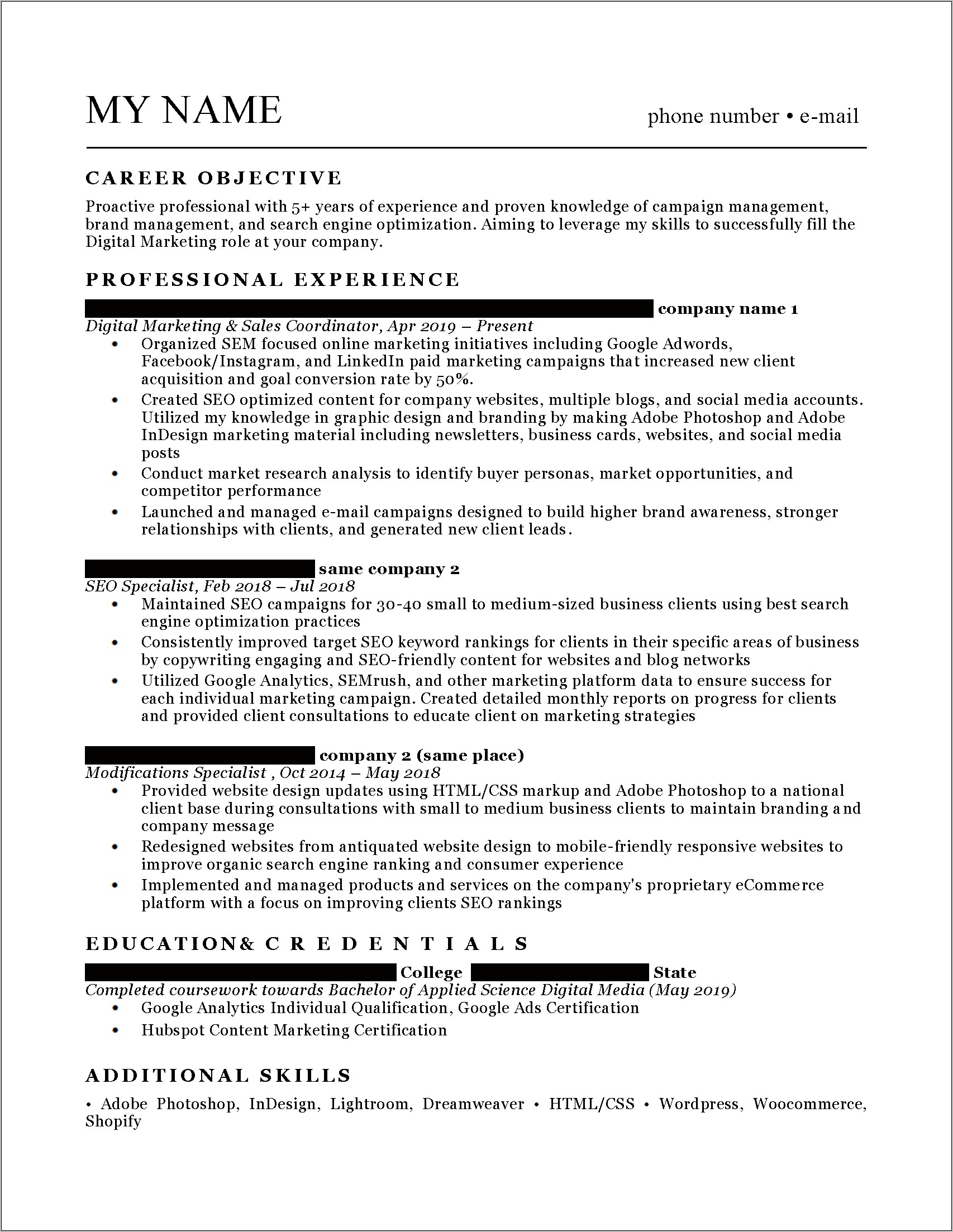 Career Objective For Media Resume
