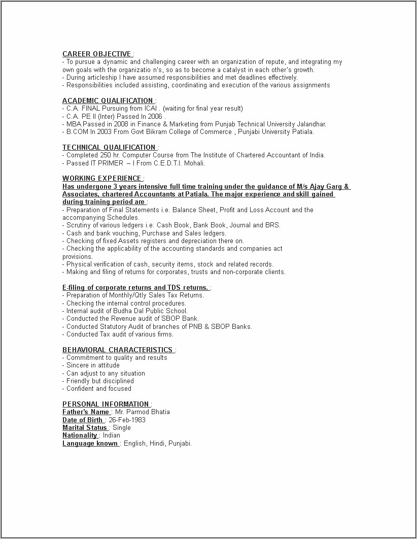 Career Objective For Resume Dated