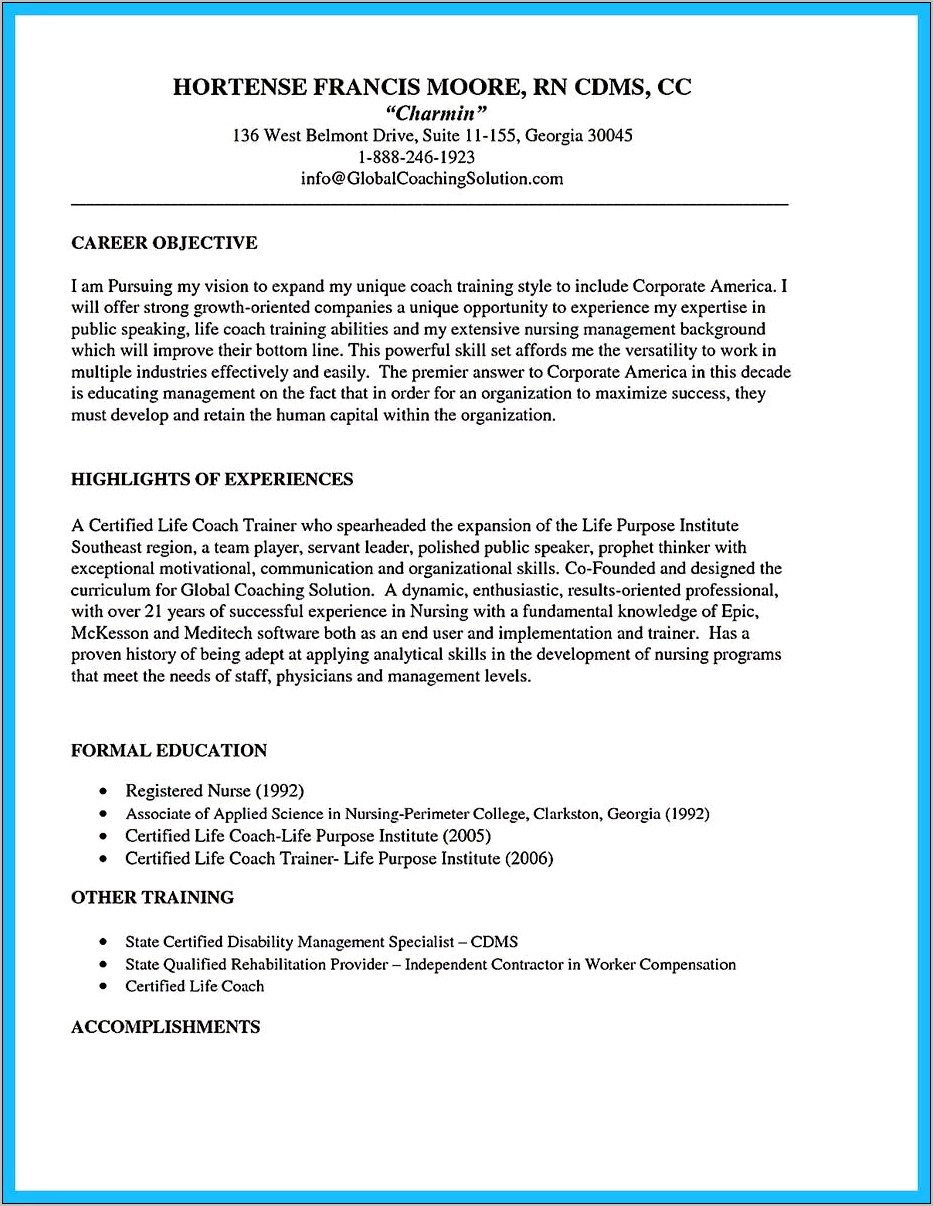 Career Objective For Trainer Resume