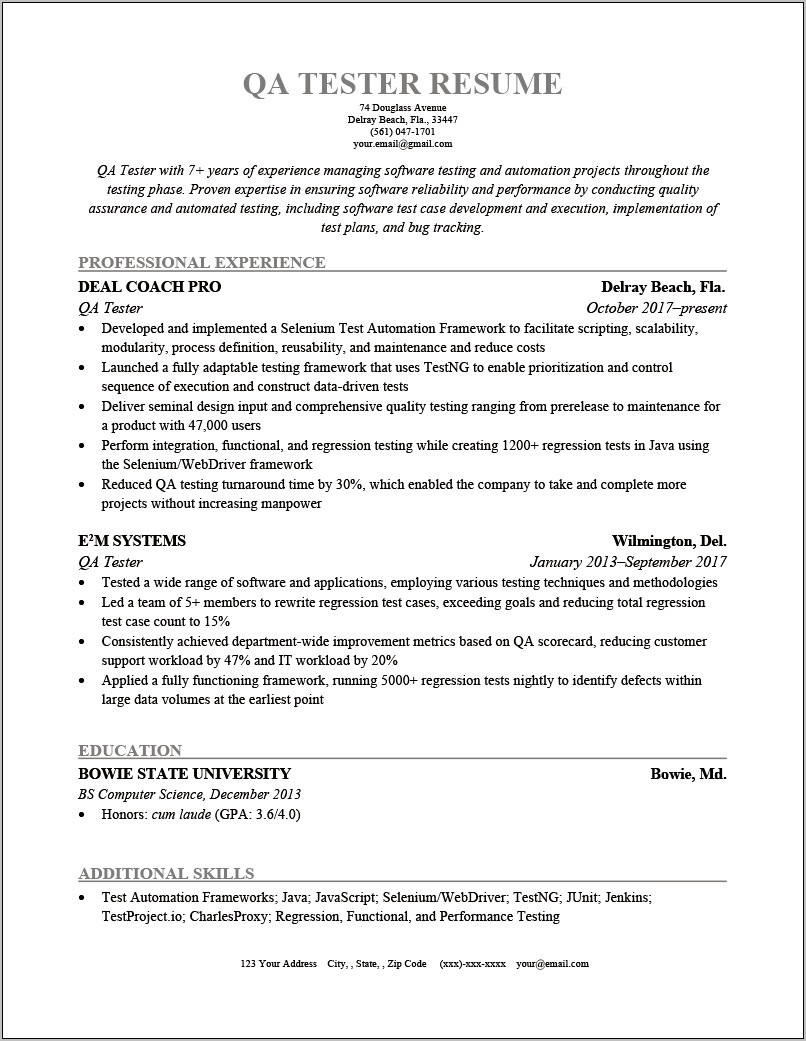 Career Objective Software Tester Resume