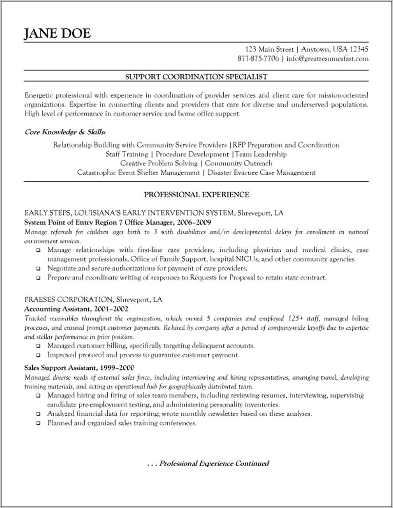 Case Manager Duties For Resume