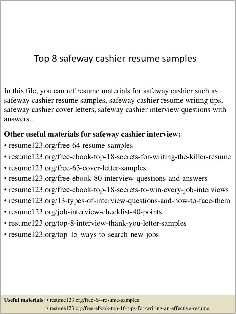 Cashier Job Description In Resume