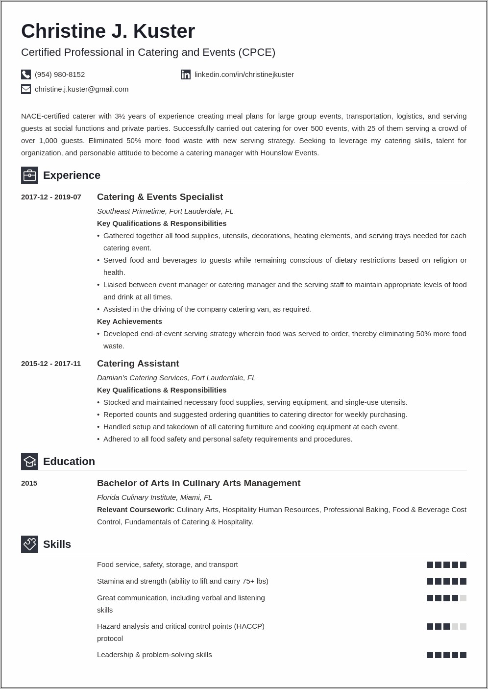 Cattering Assistance Resume Examples 2018