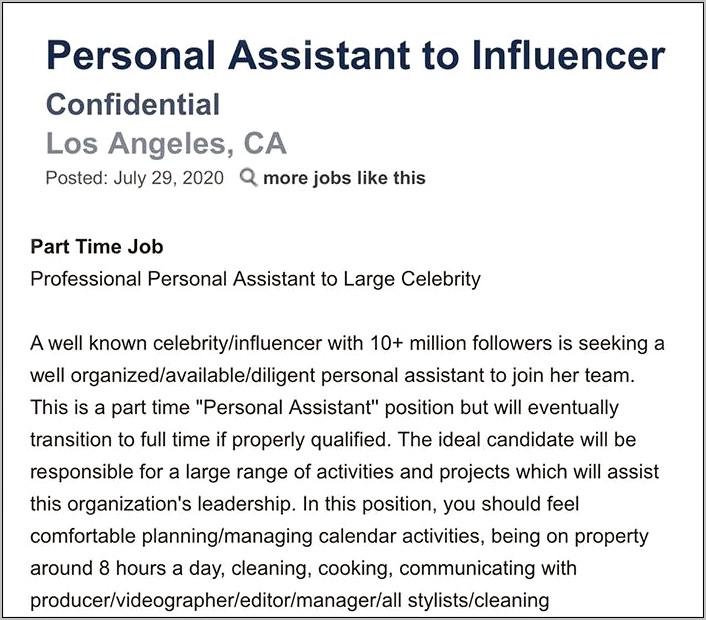 Celebrity Personal Assistant Resume Samples