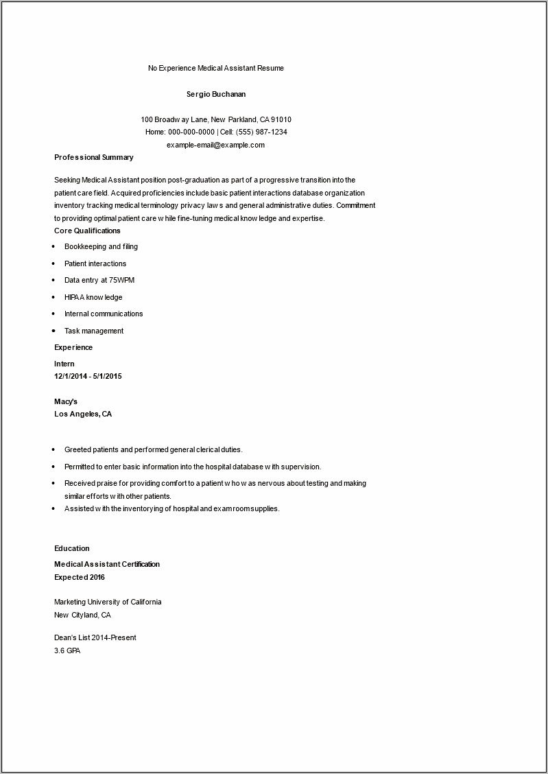 Certified Medical Assistant Resume Objective
