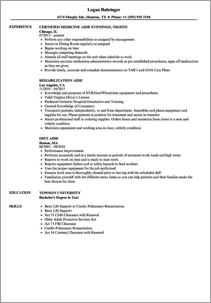 Certified Medication Aide Resume Examples