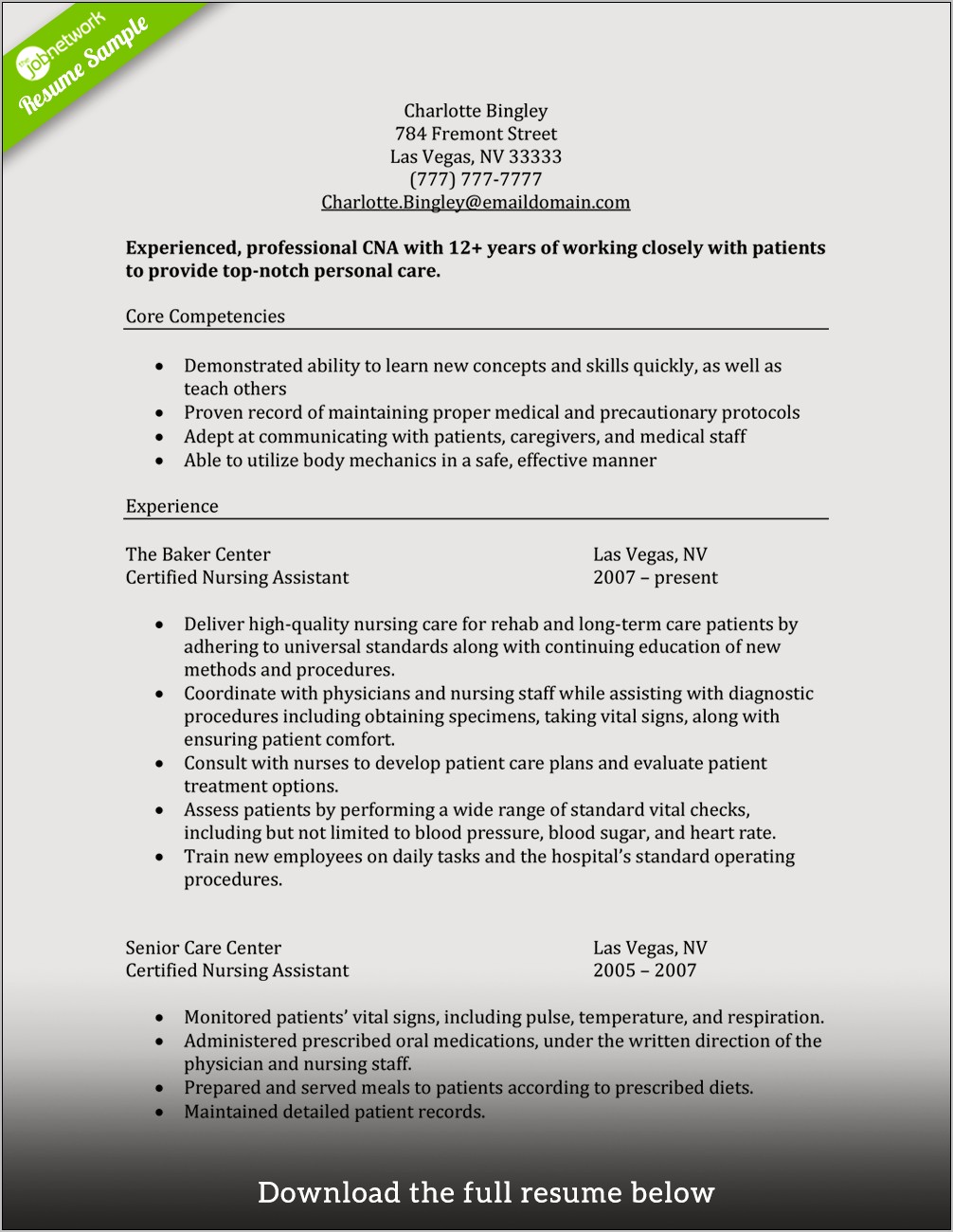 Certified Nurse Aide Resume Objective