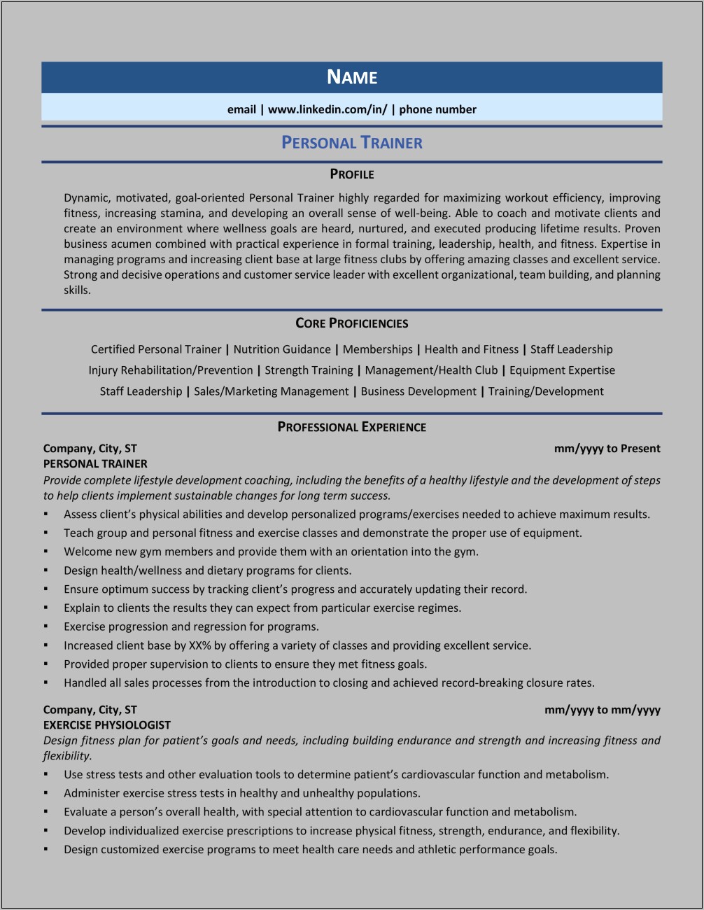 Certified Personal Trainer Resume Examples