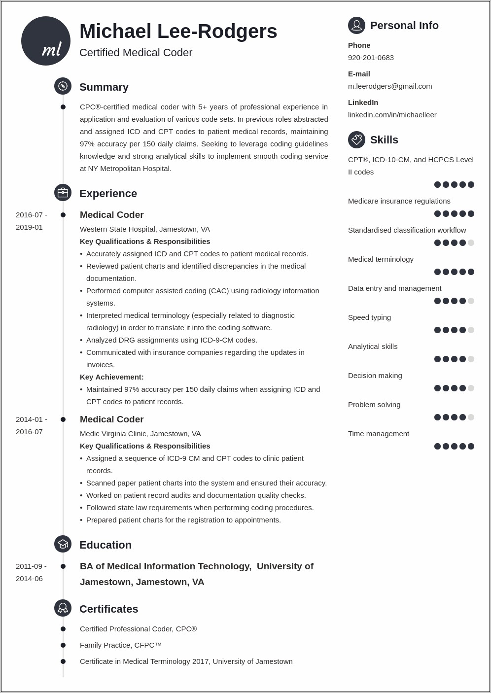Certified Professional Coder Resume Objective
