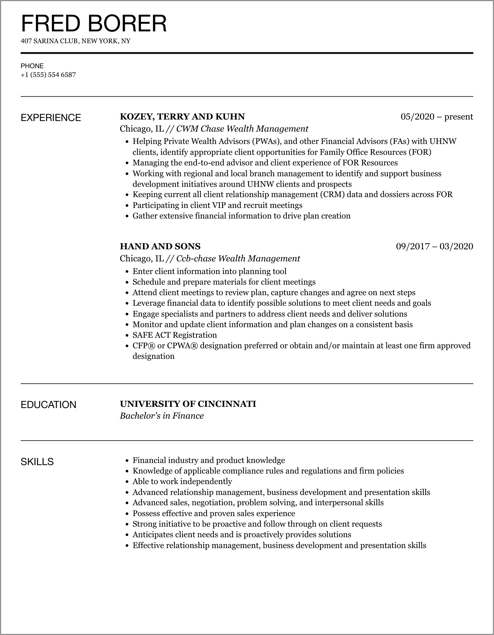 Chase Bank Branch Manager Resume