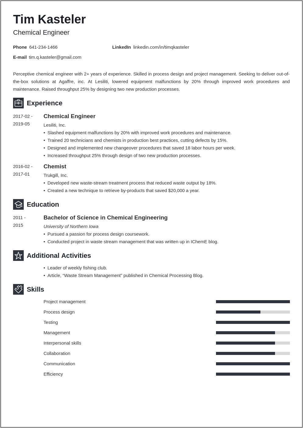 Chemical Engineer Project Manager Resume