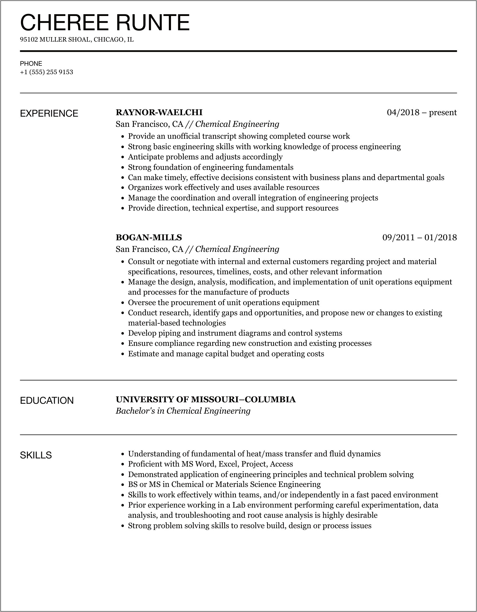 Chemical Engineer Resume Objective Statement