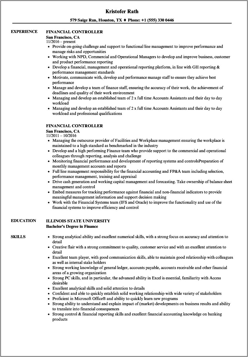 Chief Accounting Officer Resume Sample