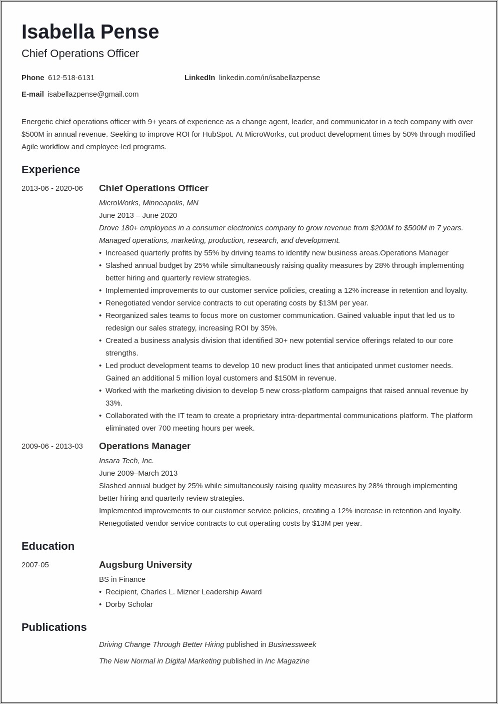 Chief Customer Officer Resume Examples
