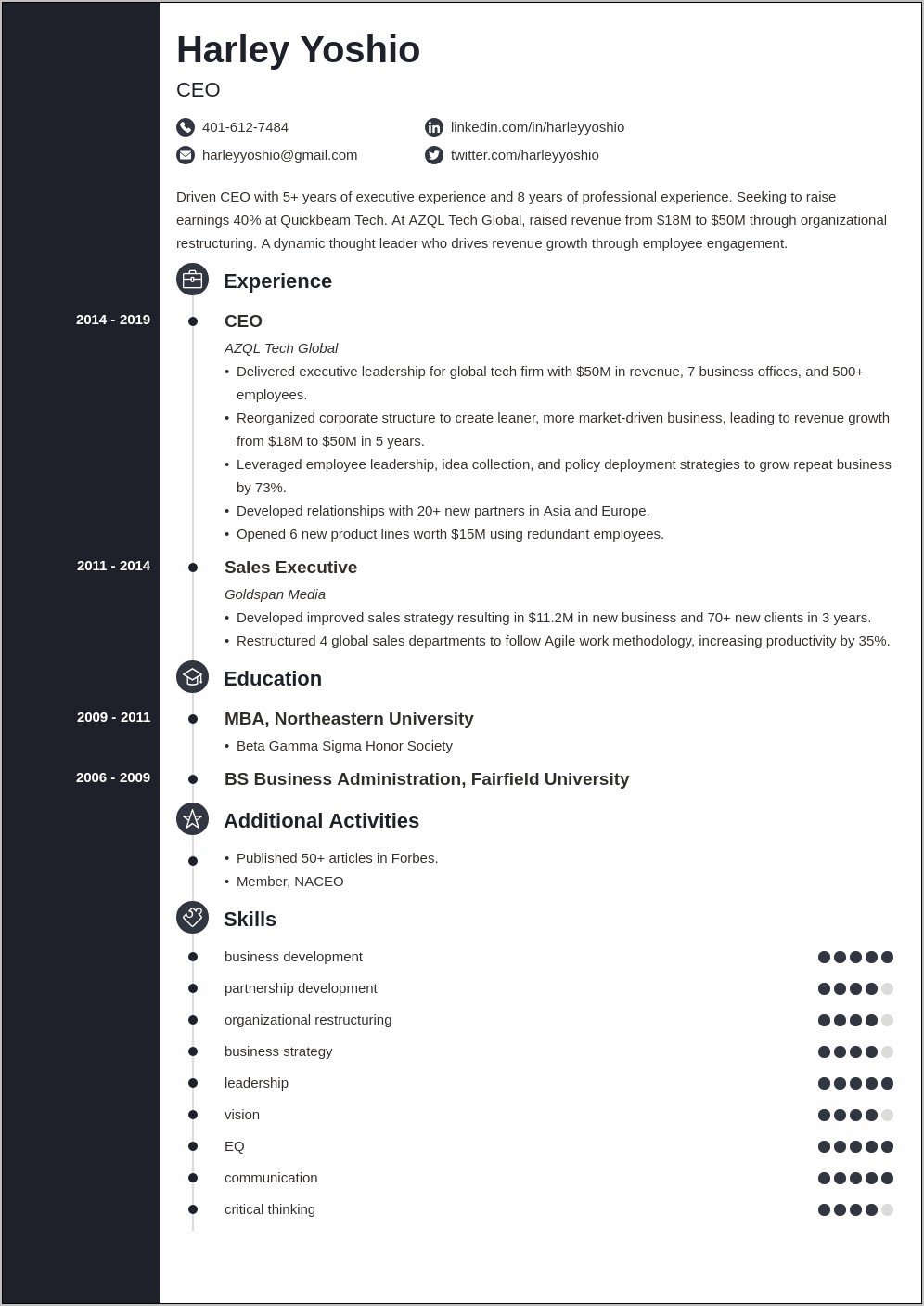 Chief Executive Officer Resume Sample
