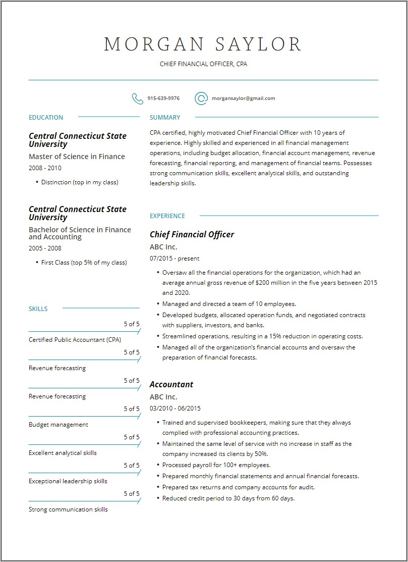 Chief Risk Officer Resume Examples