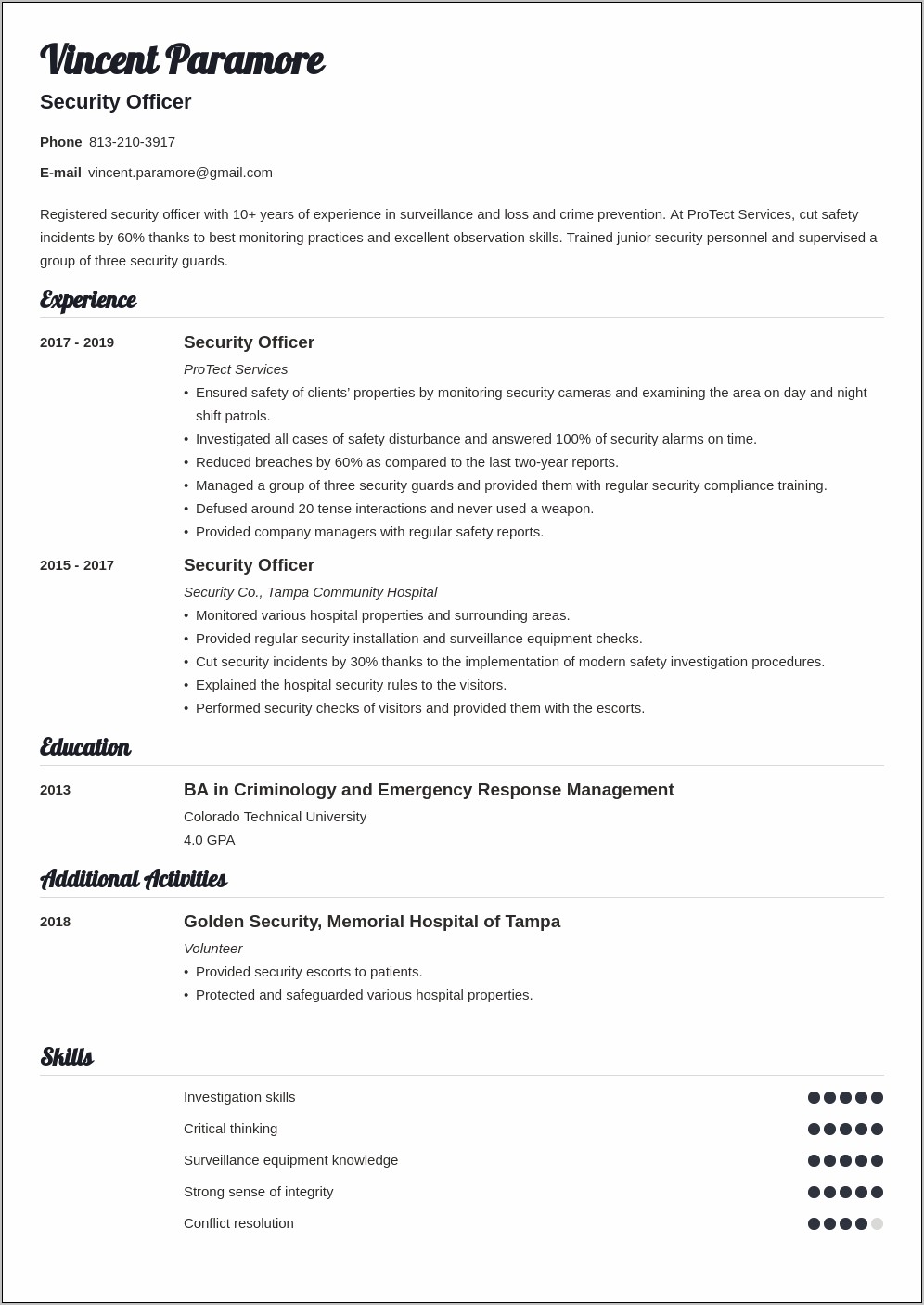 Chief Security Officer Resume Examples