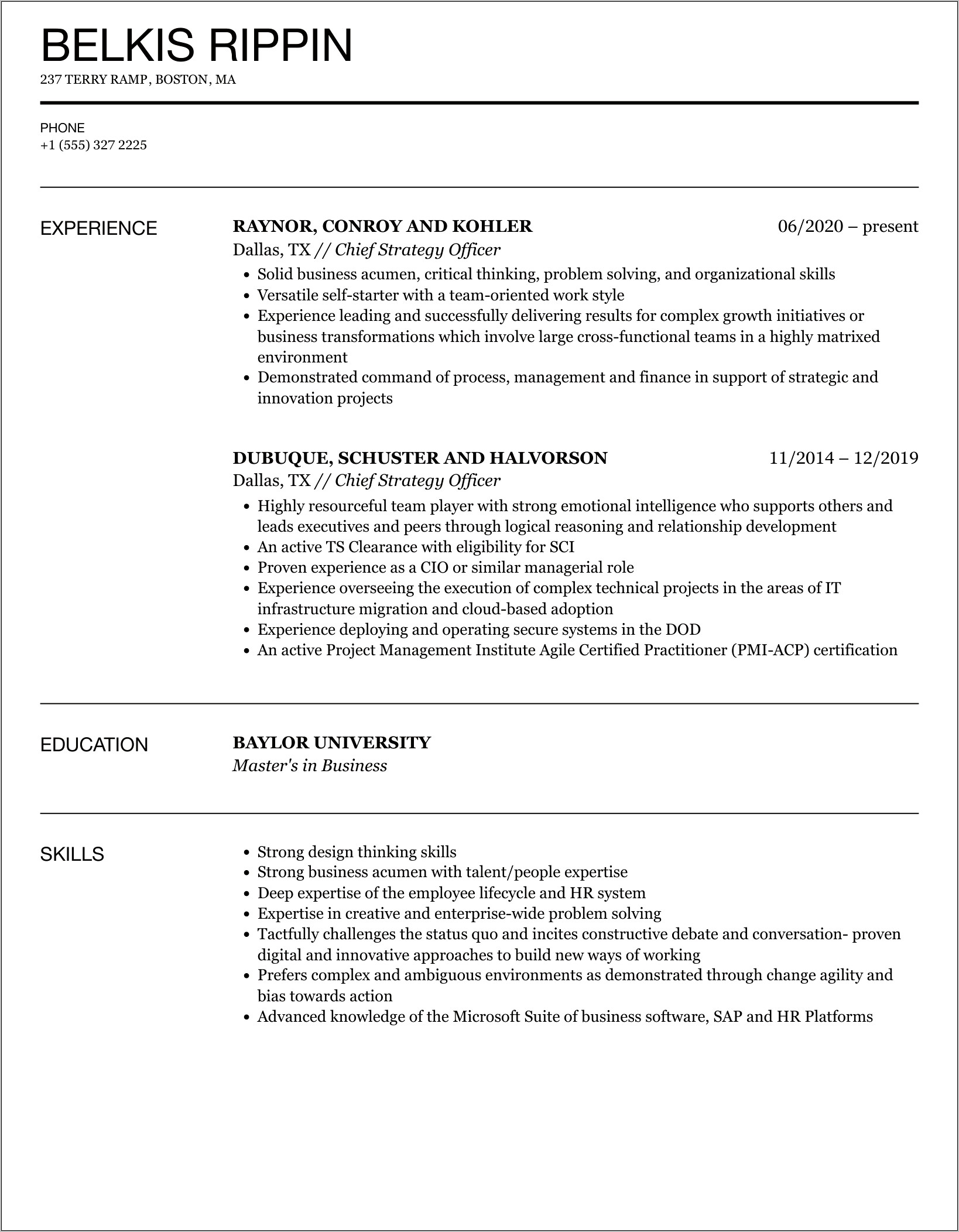 Chief Strategy Officer Resume Examples