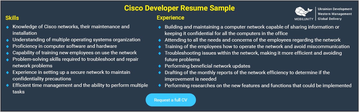 Cisco Network Engineer Resume Objective