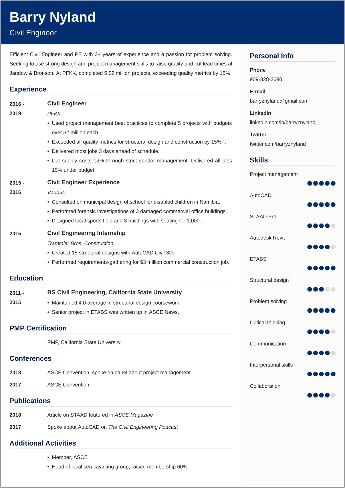 Civil Engineer Internship Resume Objective