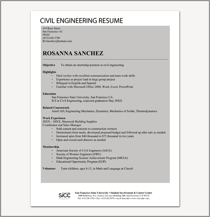 Civil Engineer Resume Sample Objectives