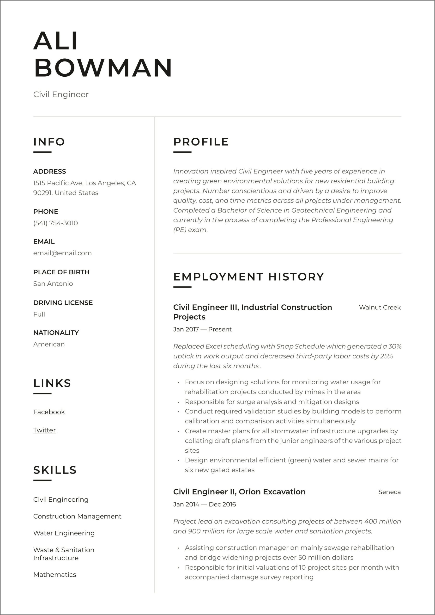 Civil Engineer Resume Summary Examples