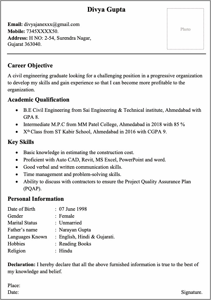 Civil Engineering Intern Resume Objective