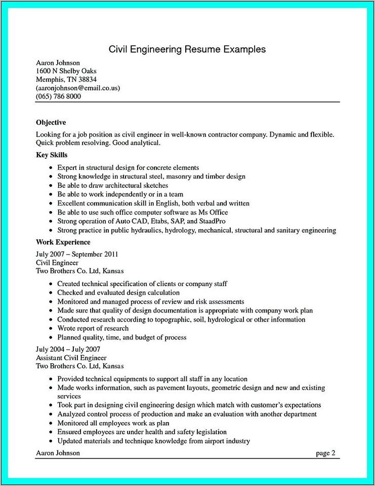 Civil Engineering Resume Objectives Examples