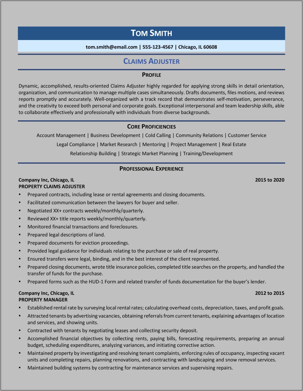 Claims Adjuster Trainee Resume Examples