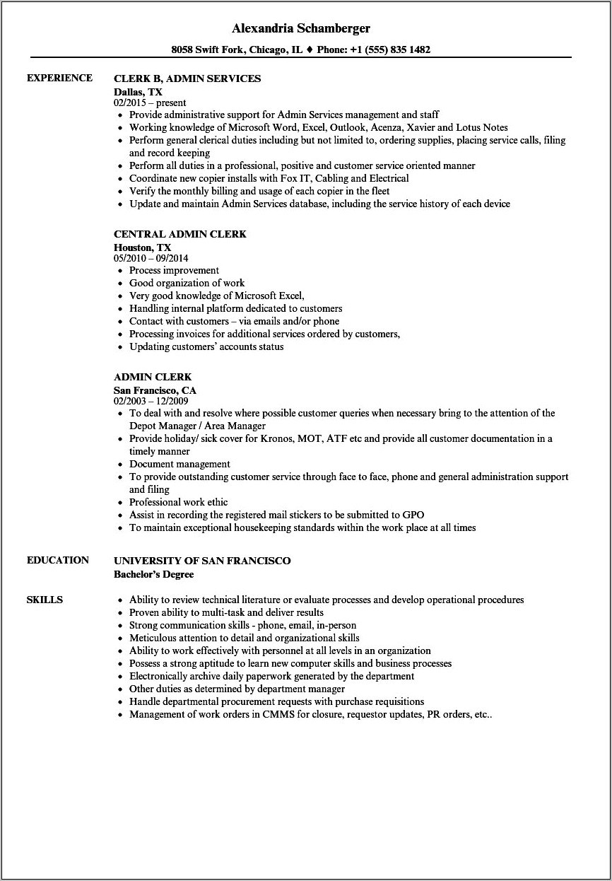 Clerical Resume Examples And Samples